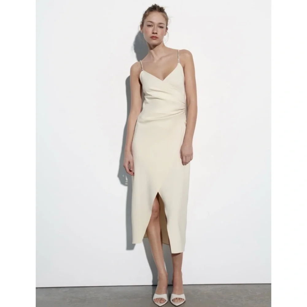 Zara sparkly strap midi dress in cream